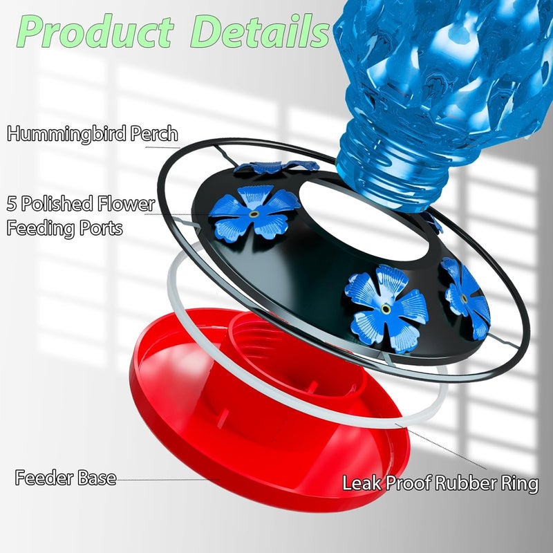 Bublador 24OZ Glass Hummingbird Feeders for Outdoors Hanging,Five Feeding Ports with Perch,Suitable for Windows, Gardens, Bird Feeder for Outside, Gifts for Women Mom - Image 4