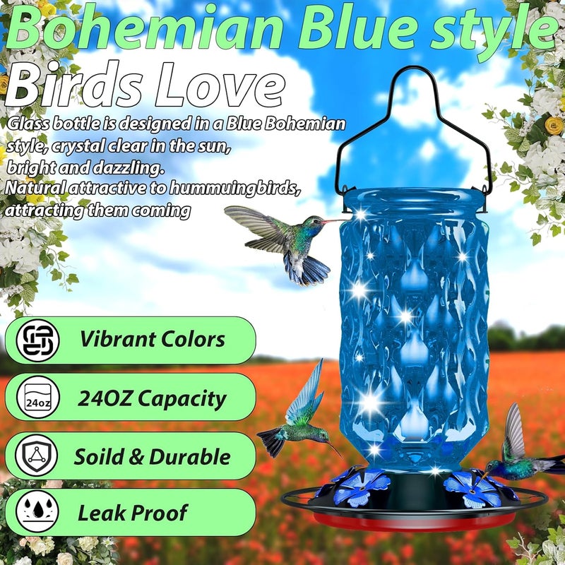 Bublador 24OZ Glass Hummingbird Feeders for Outdoors Hanging,Five Feeding Ports with Perch,Suitable for Windows, Gardens, Bird Feeder for Outside, Gifts for Women Mom - Image 5