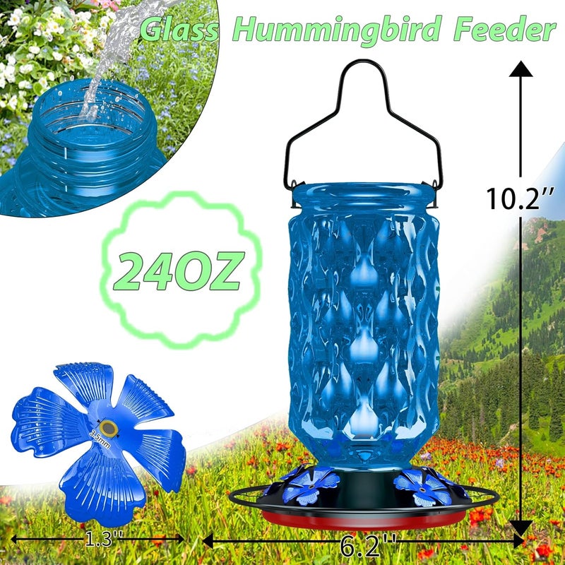 Bublador 24OZ Glass Hummingbird Feeders for Outdoors Hanging,Five Feeding Ports with Perch,Suitable for Windows, Gardens, Bird Feeder for Outside, Gifts for Women Mom - Image 2