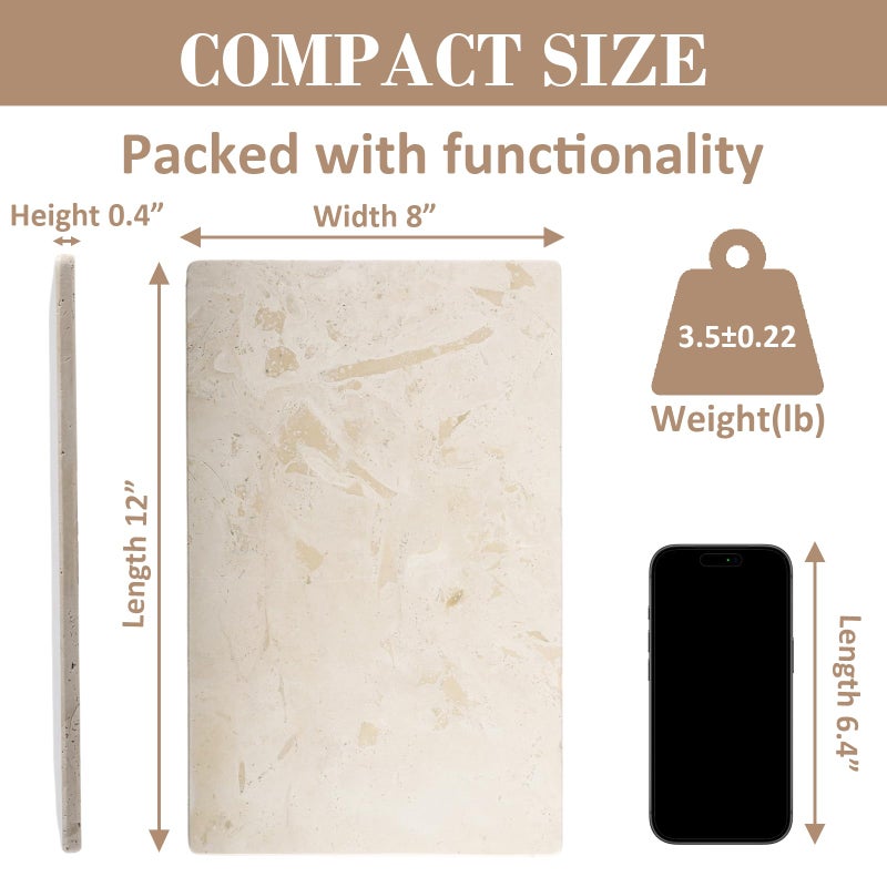 BCS Italian Natural Travertine Tray, 12" x 8" Vanity Decorative Marble Tray for Jewelry, Ring Holder, Perfume Organizer Candle Tray for Bedroom/Bathroom/Kitchen Countertop - Image 5