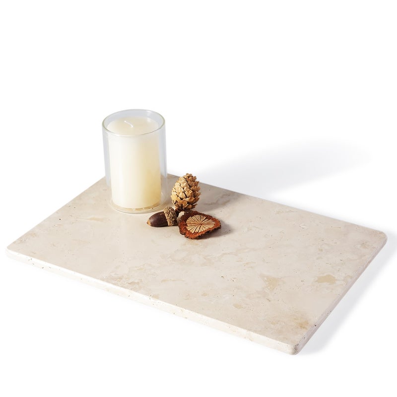 BCS Italian Natural Travertine Tray, 12" x 8" Vanity Decorative Marble Tray for Jewelry, Ring Holder, Perfume Organizer Candle Tray for Bedroom/Bathroom/Kitchen Countertop - Image 1