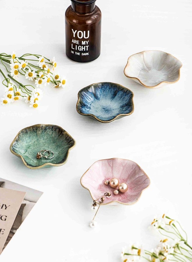UNICASA Ceramic Lotus Jewelry Dish Set of 4, Decorative Jewelry Trays Set, 4.25 inch Trinket Dish - for Necklace, Ring, Watch Keys, Bracelet, Earrings, Mother's Day, Christmas, Wedding for Women - Image 3