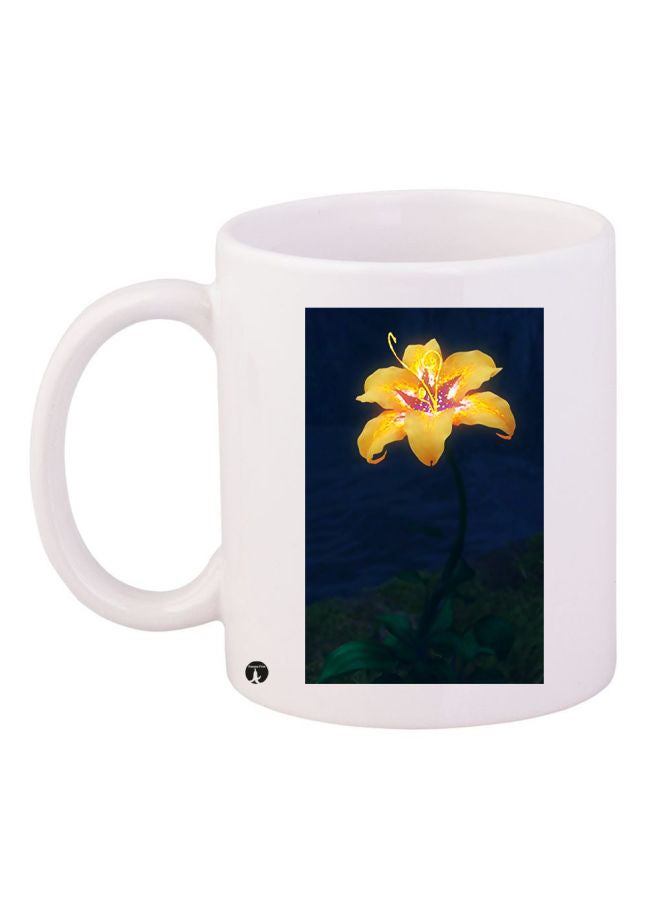 RYN Floral Printed Ceramic Coffee Mug White/Blue/Yellow 11ounce