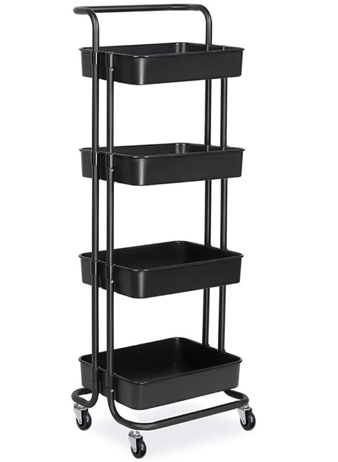 DubaiGallery 4 Tier Multi-Functional Moveable Wheels Rolling Metal Utility Cart Storage Organizer Shelves Basket - Image 2