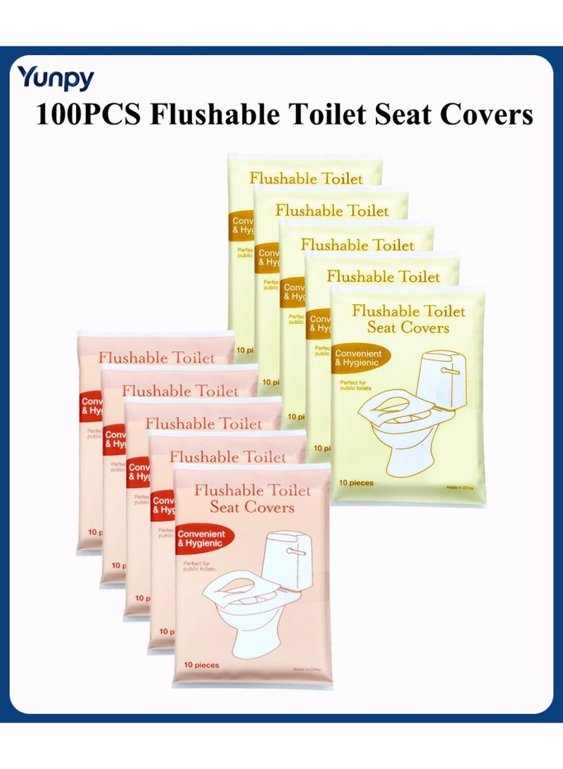 Yunpy Disposable Flushable Toilet Seat Covers (100 Count, 50 Each of 2 Colors) - Eco-Friendly 100% Biodegradable Paper Toilet Seat Covers, Portable Travel Size for Public Toilets, Hotels, Airplanes & Outdoor Activities, Safe for Toddlers and Adults - Image 1