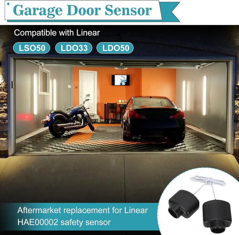 طقم عيون الشعاع لمستشعر أمان جهاز فتح باب الجراج، متوافق مع Linear HAE00002 LSO50 LDO33 LDO50، مستشعرات العين الكهروضوئية بالأشعة تحت الحمراء البديلة، نظام أمان ABS، مع تركيب سهل (أسود) - Image 3