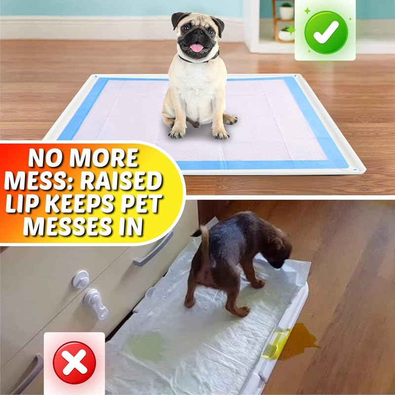 Skywin TidyFriend Dog Pee Pad Holder Tray Fits for 30â€ x 36â€ Pee Pads with Corner Lock Holes, Raised Edges, Non-Spill, Easy to Clean Silicone Dog Potty Tray Holder, For Indoor Floor Protection (White) - Image 3