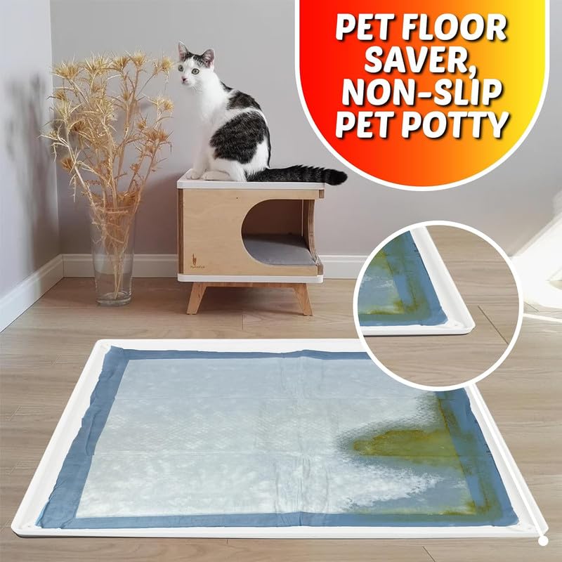 Skywin TidyFriend Dog Pee Pad Holder Tray Fits for 30â€ x 36â€ Pee Pads with Corner Lock Holes, Raised Edges, Non-Spill, Easy to Clean Silicone Dog Potty Tray Holder, For Indoor Floor Protection (White) - Image 5