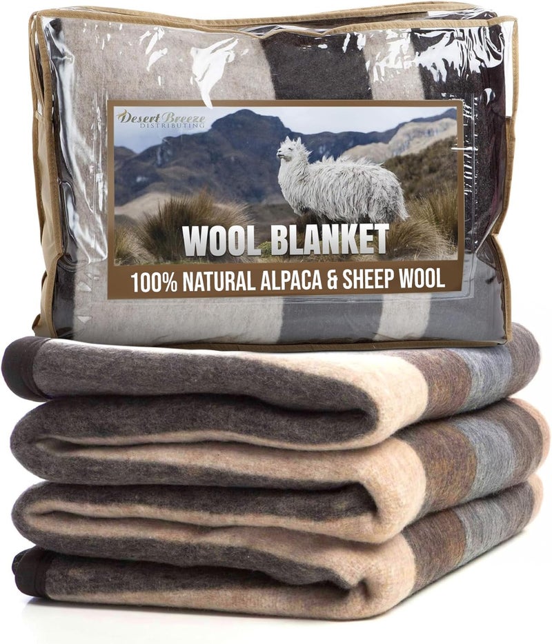 Desert Breeze Distributing Natural Alpaca  Sheep Wool Blanket  King Size  Heavyweight Warmth Thick Breathable Natural Texture  Scent 103 x 86 inches 72 lbs 