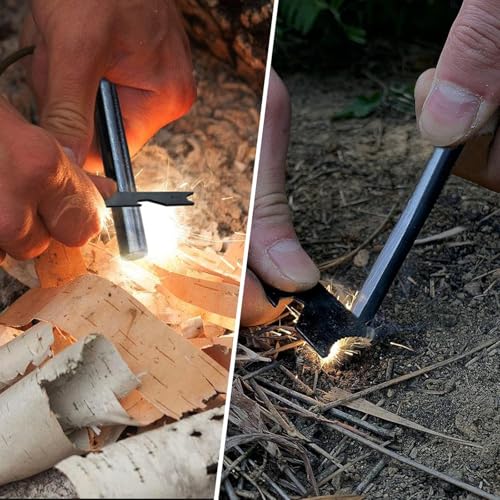 BCHARYA Fire Starter Survival Tool, Ferro Rod Kit with Leather Neck Lanyard and Multi-Tool Striker, Flint and Steel Survival Igniter with Tinder Rope and Tab for Camping, Hiking and Emergency - Image 4