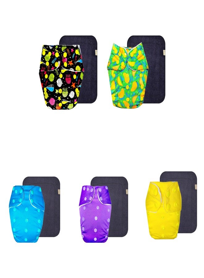 حفاضات قماشية فاخرة من دمبلدو مع حشوة سوداء (عبوة من 5) | مضادة للحساسية | قابلة لإعادة الاستخدام والغسل | مناسبة للسفر | للاستخدام طوال اليوم | من 3 أشهر إلى 3 سنوات | للجنسين - Image 1