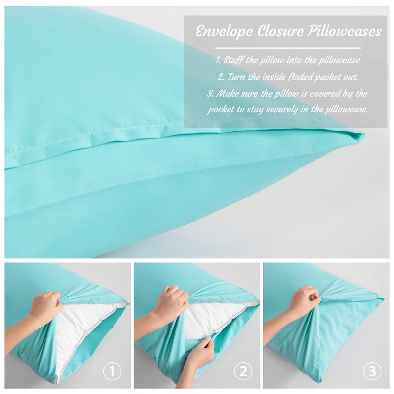 NTBAY Body Pillow Cases Set of 2, 2 Pack Brushed Microfiber 20x54 Pillow Cases, Soft, Wrinkle, Fade, Stain Resistant Aqua Pillow Cases with Envelope Closure, 20x54 Inches, Aqua - Image 2