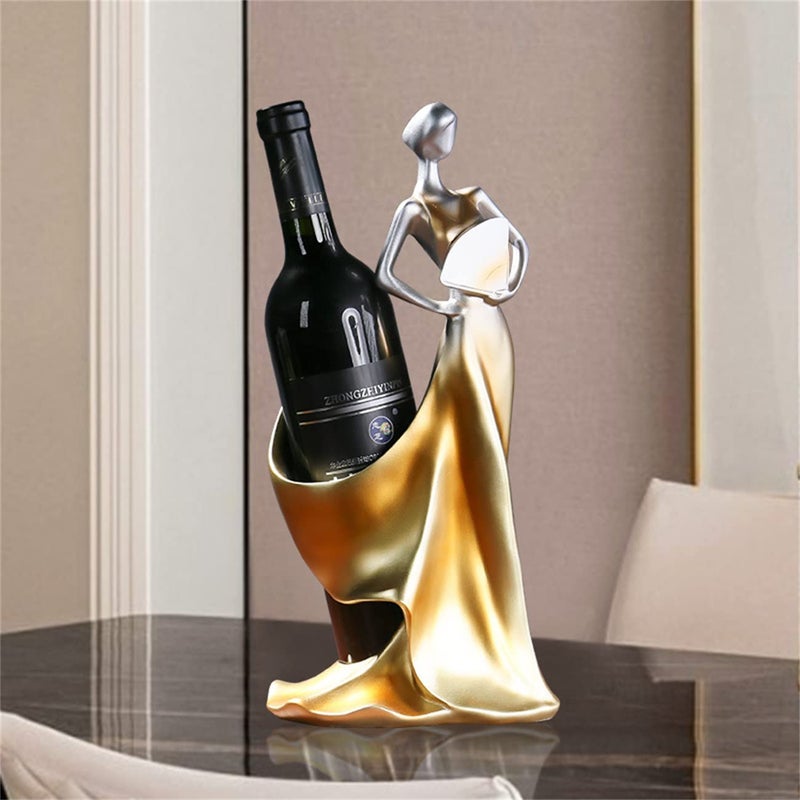 CdyBox Elegant Wine Bottle Holder Ornament Wine Single Bottle Holder Stand Rack (Golden) - Image 1