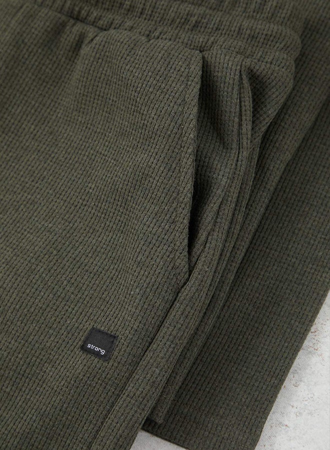 trendyol Khaki Regular Cut Polo Neck Label Detailed Textured Pajama Set - Image 3