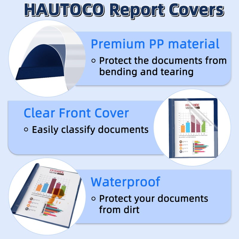 HAUTOCO 5 Pack Plastic Report Covers with 3 Prongs Fasteners Clear Front Resume Portfolio Folder for 8.5x11 Letter Size Paper, Presentation Document Report Cover for School Office Business, Navy Blue - Image 5