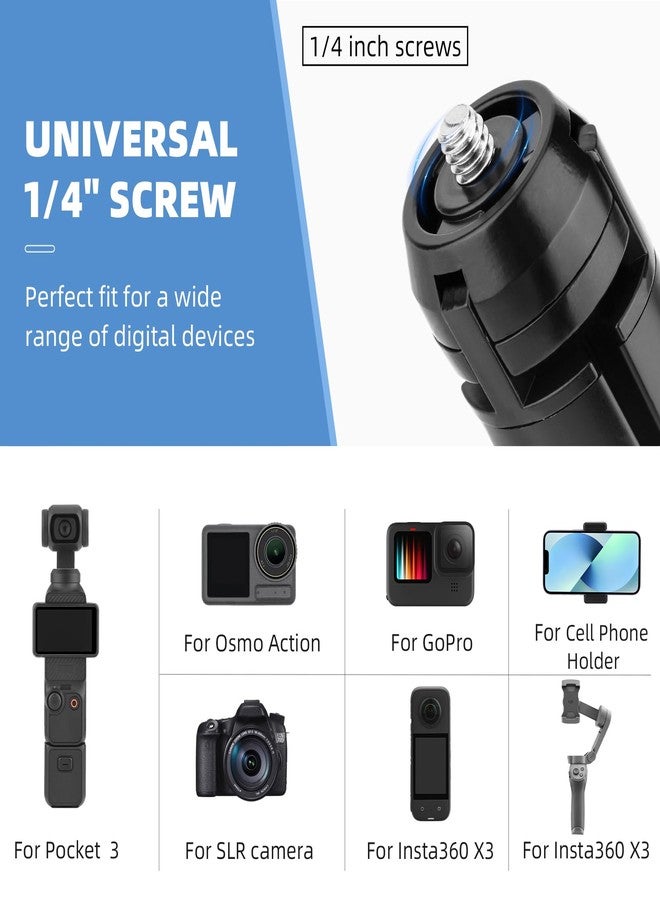 هيار سي حامل ثلاثي القوائم صغير من HeiyRC لتصوير الفيديو، متوافق مع DJI Pocket 3 وOM 4 و5 وOsmo Mobile 2 و3، وGoPro Max Hero، وInsta360 X3 وX4 وX2، بالإضافة إلى مثبت ZHIYUN Smooth Hohem Feiyu لكاميرات DSLR، وحامل مكتبي، وملحقات تثبيت. - Image 4