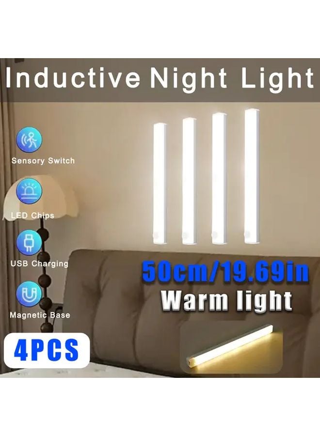 4PCS 50cm Warm White LED Motion Sensor Light Strips Magnetic Wireless Installation - Image 1