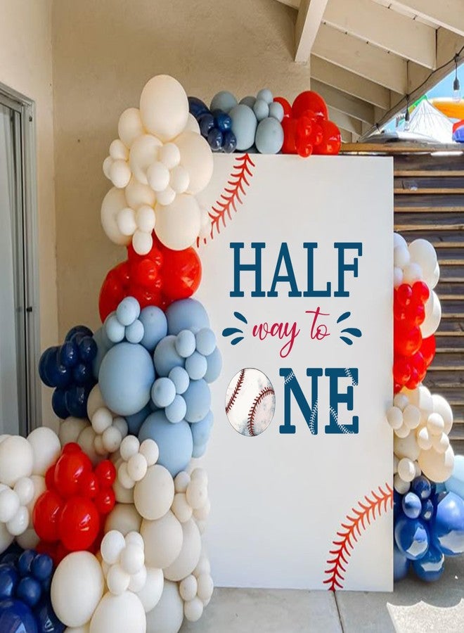 MUWEOL ملصق MUWEOL Baseball Half Way To One - ديكور حفلات عيد ميلاد نصف بيسبول، أبيض مع تصميم أزرق وأحمر، احتفالًا بالأشهر الستة الأولى (ملصق نصف بيسبول) - Image 5