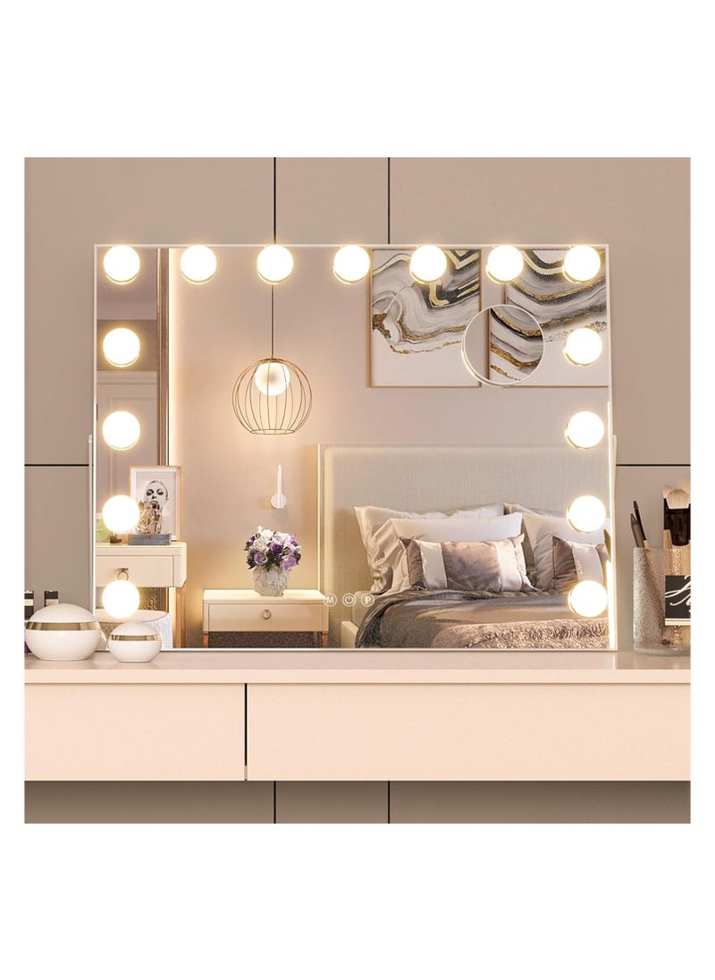Generic - Hollywood Vanity Mirrors 58cm Lighted Makeup Mirror With 15 Dimmable LED Bulb 3 Color Lights Sturdy White Frame - Image 1