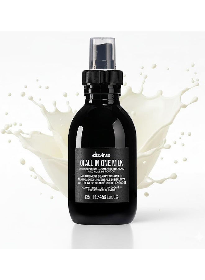 Davines OI All In One Milk, Hair Milk Spray, Powerful Hair Detangler + Hydrating Leave-In Treatment, Smoothes Frizzy Hair, Detangles, Controls Frizz & Heat Protectant, 135ml - Image 1