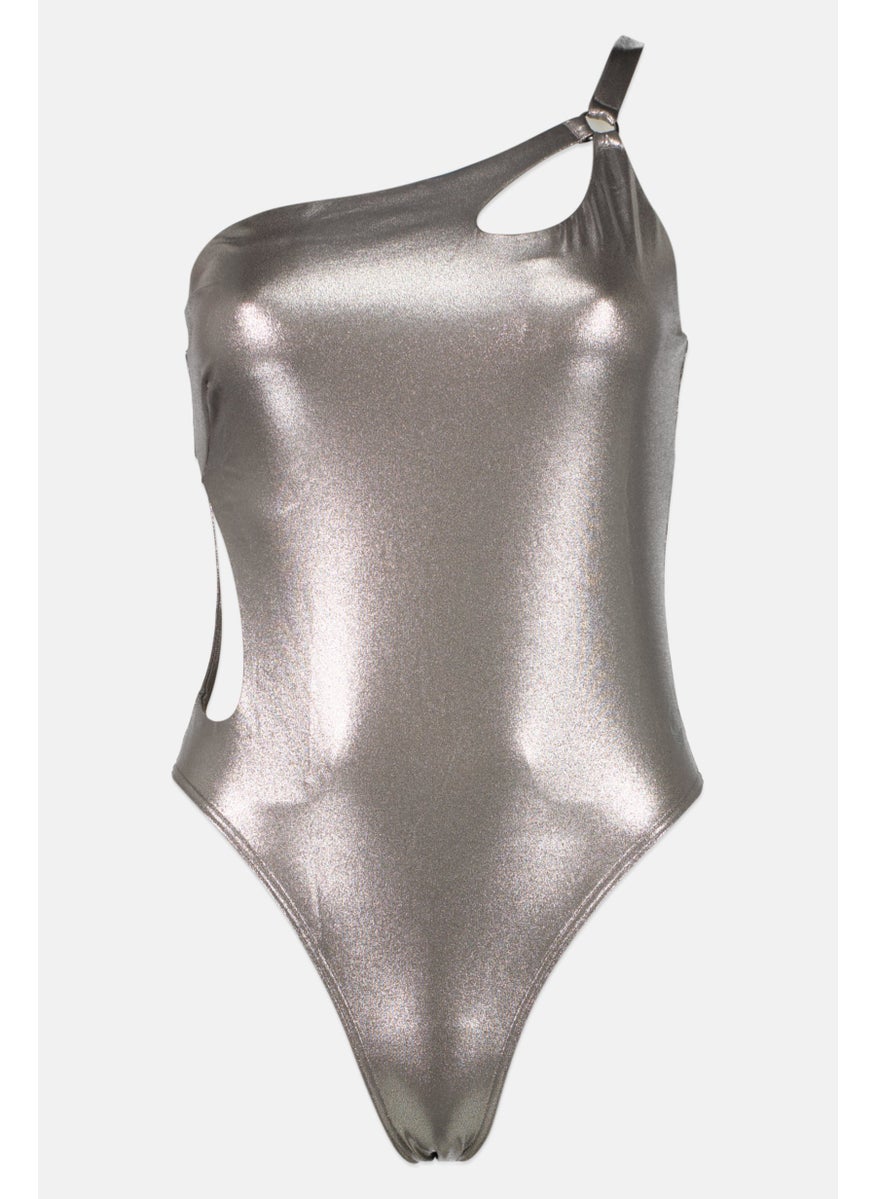 adidas Originals Women Solid Sleeveless One Piece Swimwear, Silver  - Image 1