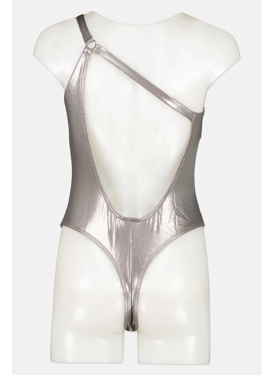 adidas Originals Women Solid Sleeveless One Piece Swimwear, Silver  - Image 2