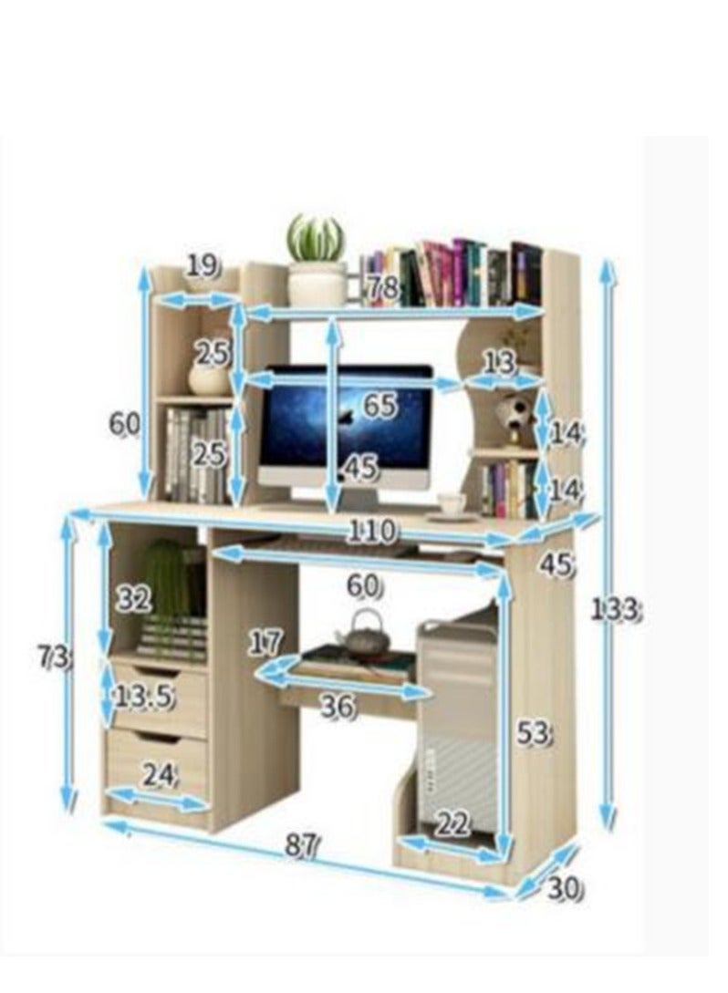 110x45x133CM Wooden Study Desk with Book Shelves for Kids Child Children Students Study Table - Image 2
