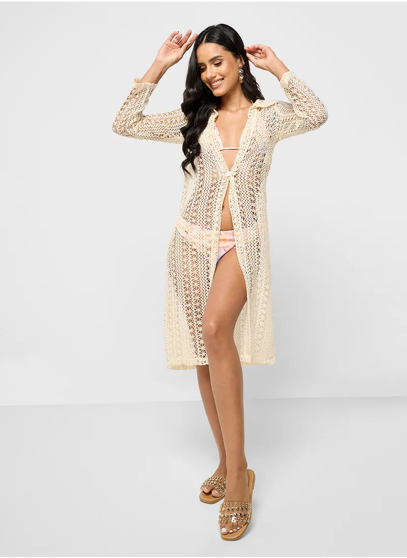 Ginger Crochet Button Down Beach Coverup