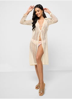 Ginger Crochet Button Down Beach Coverup  - Image 1