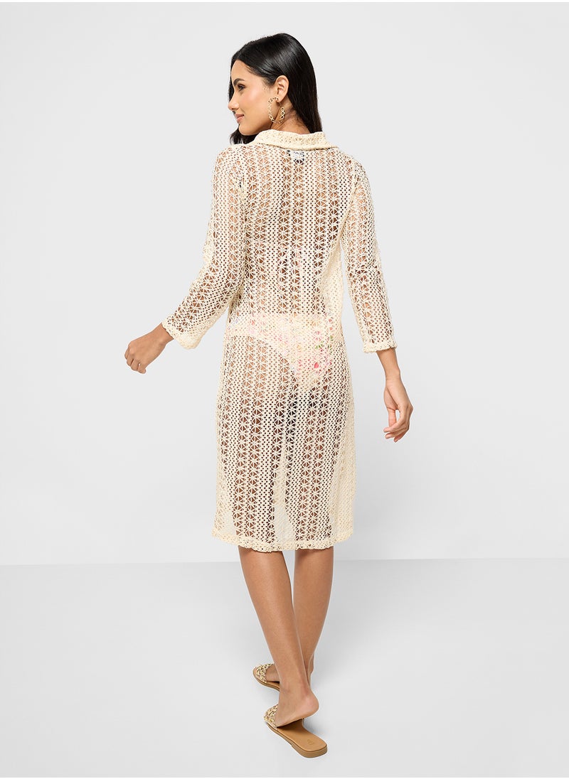 Ginger Crochet Button Down Beach Coverup  - Image 3