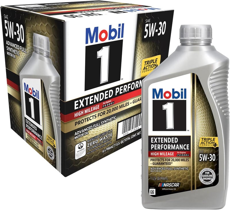 Mobil 1 Extended Performance High Mileage Full Synthetic Motor Oil 5W-30, 1 Quart (6-pack) - Image 1