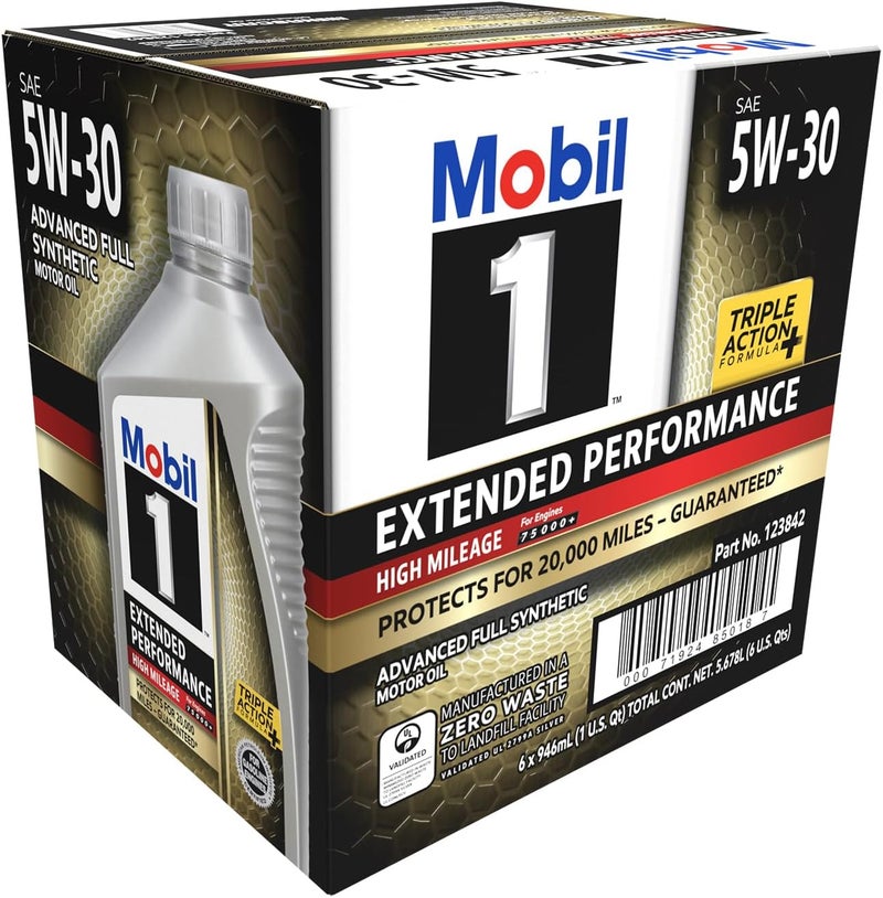 Mobil 1 Extended Performance High Mileage Full Synthetic Motor Oil 5W-30, 1 Quart (6-pack) - Image 2