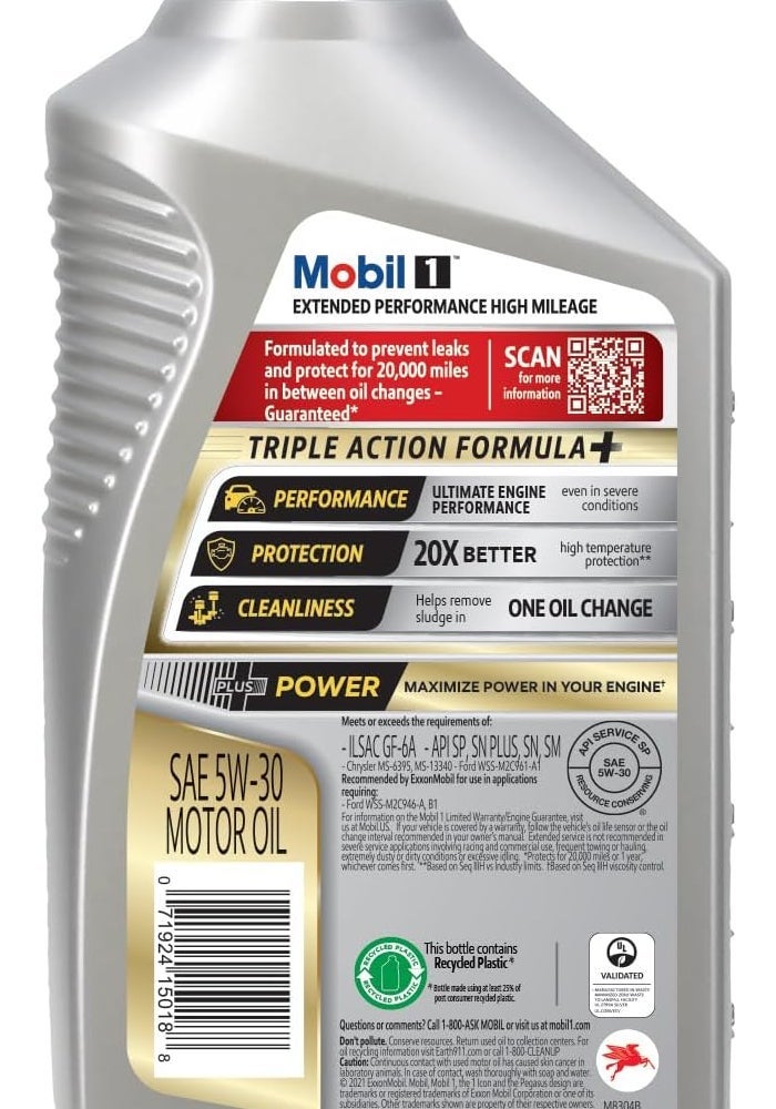 Mobil 1 Extended Performance High Mileage Full Synthetic Motor Oil 5W-30, 1 Quart (6-pack) - Image 4