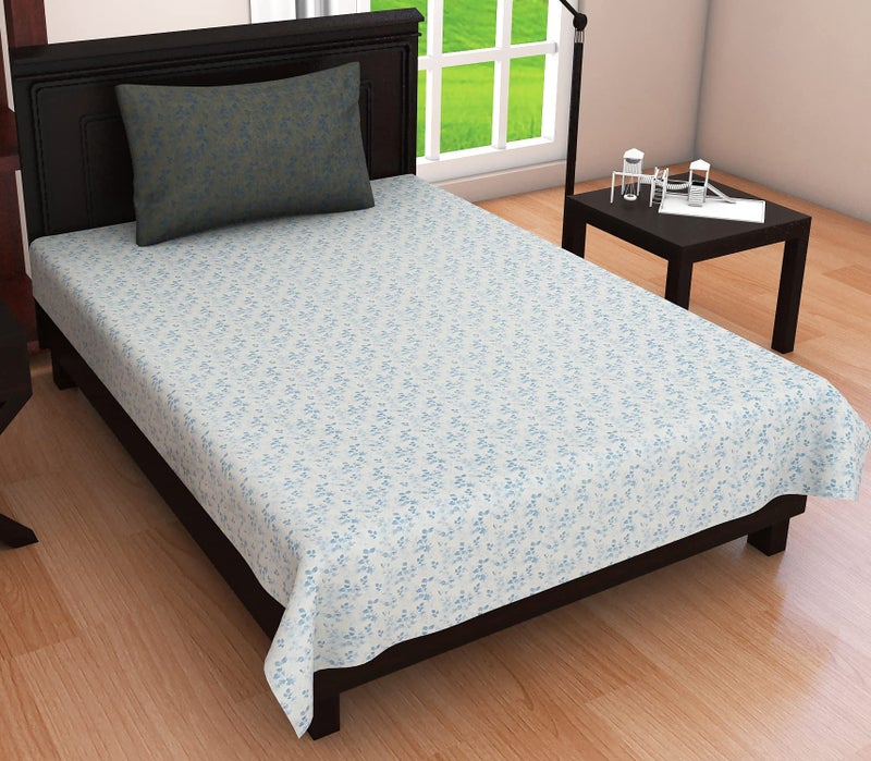 RRC Printed Cotton bedsheets with 1 Pillow Cover - 100% Cotton Single Bedsheet (60" x 90") (Aqua Green) - Image 1