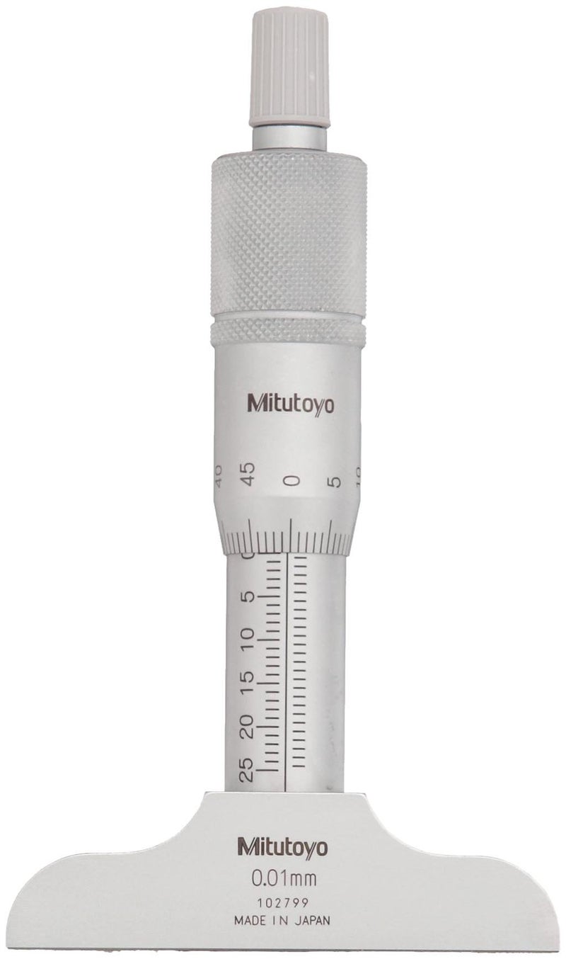 Mitutoyo 128-101 Vernier Depth Gauge, Micrometer Type, 0-25mm Range, 0.01mm Graduation, +/-0.003mm Accuracy, 63.6mm x 16mm Base - Image 5