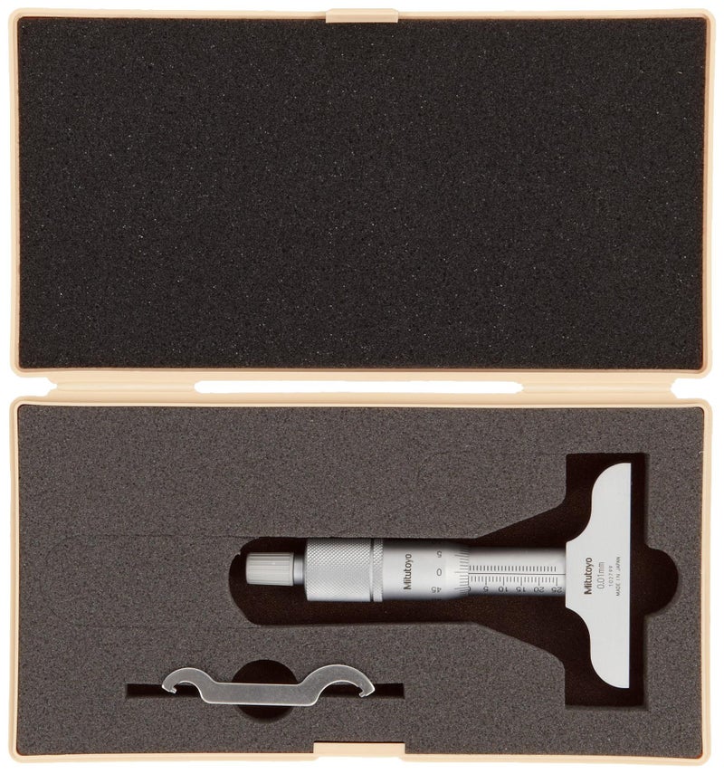 Mitutoyo 128-101 Vernier Depth Gauge, Micrometer Type, 0-25mm Range, 0.01mm Graduation, +/-0.003mm Accuracy, 63.6mm x 16mm Base - Image 2