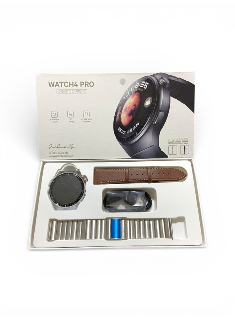 Smart Watch 4 Pro with 1.5-inch circular AMOLED screen, Bluetooth call reception, Always On Display feature, battery life lasting days, with a metal and a leather strap - Image 3