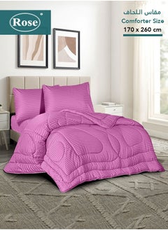 Rose ROSE Striped Luxury Hotel Comforter, Premium Microfiber, Set of 4 pieces, Soft Lightweight, Extra Twin size 260x170 cm, Fuchsia  - Image 1