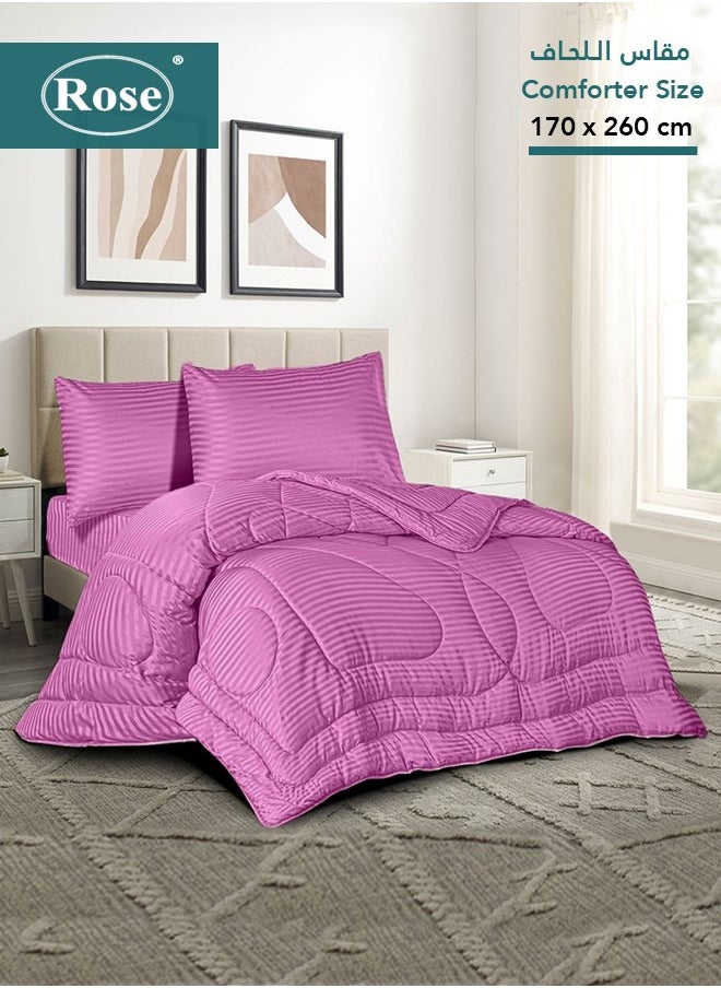 Rose ROSE Striped Luxury Hotel Comforter, Premium Microfiber, Set of 4 pieces, Soft Lightweight, Extra Twin size 260x170 cm, Fuchsia  - Image 1