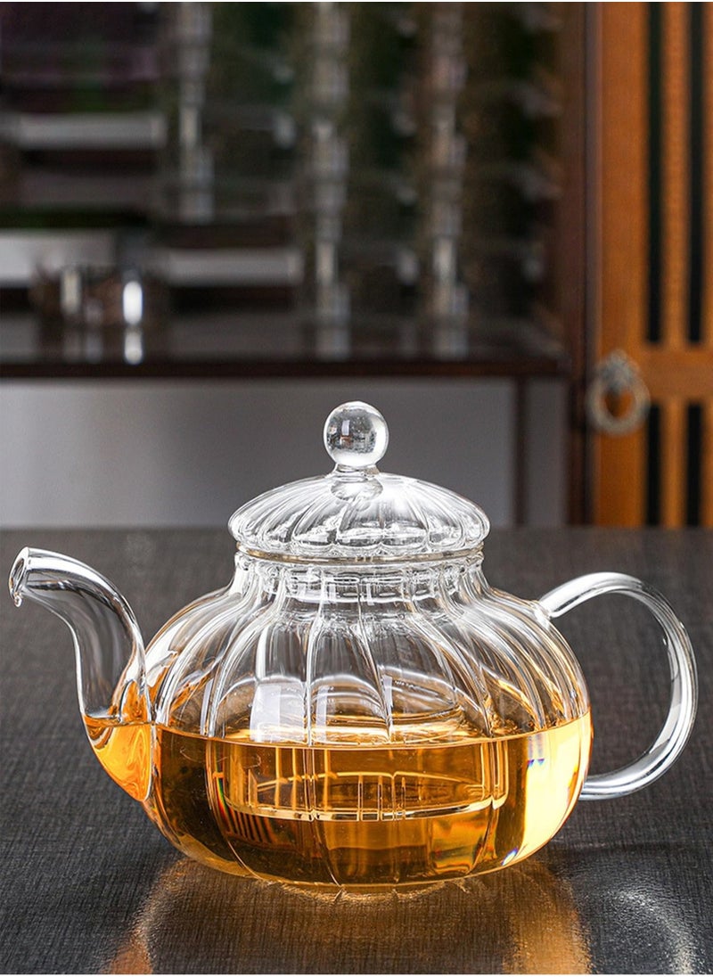 LOOPITYS - 600ml Glass Teapot with Infuser, Teapot with Glass Strainer for Loose Tea, Heat Resistant Borosilicate Glass Teapot with Removable Infuser, Tea Kettle Safe On Stovetop - Image 1