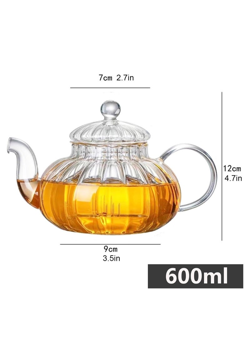 LOOPITYS - 600ml Glass Teapot with Infuser, Teapot with Glass Strainer for Loose Tea, Heat Resistant Borosilicate Glass Teapot with Removable Infuser, Tea Kettle Safe On Stovetop - Image 1
