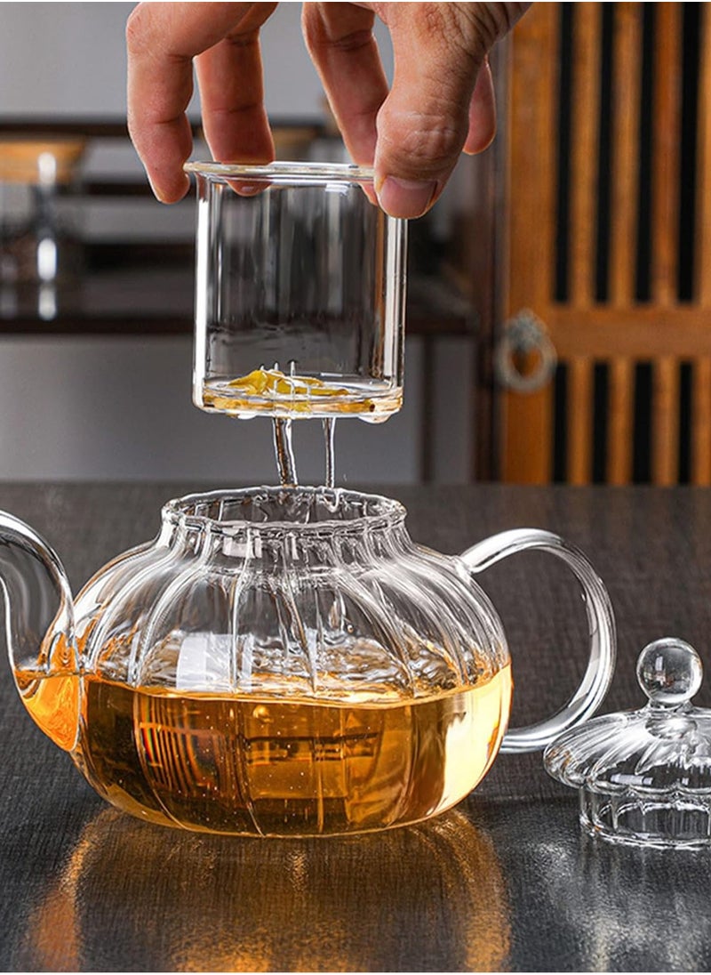 LOOPITYS - 600ml Glass Teapot with Infuser, Teapot with Glass Strainer for Loose Tea, Heat Resistant Borosilicate Glass Teapot with Removable Infuser, Tea Kettle Safe On Stovetop - Image 1