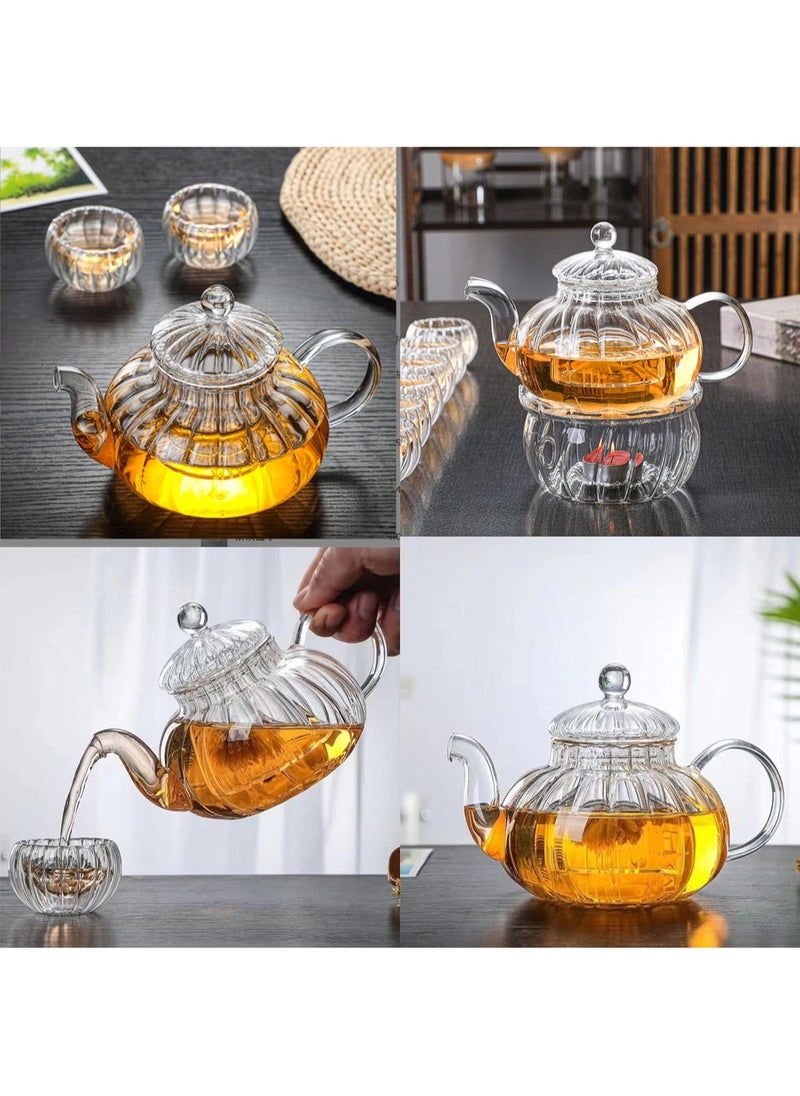 LOOPITYS - 600ml Glass Teapot with Infuser, Teapot with Glass Strainer for Loose Tea, Heat Resistant Borosilicate Glass Teapot with Removable Infuser, Tea Kettle Safe On Stovetop - Image 1