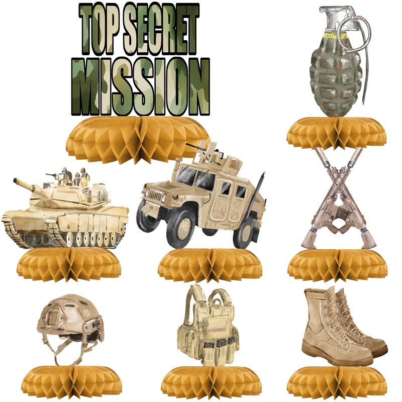 Outego Army Party Centerpiece Set - 3D Tank Honeycomb Army Birthday Decorations and Army Table Toppers for Kids' Military-Themed Birthday and Baby Shower Table DÃ©cor - Image 1