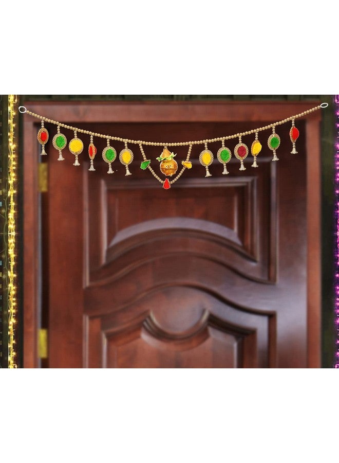 brown leaf Handmade Kalash Beads Bandarwal Bandhawar Toran For Door & Wall Hanging For Diwali Navratri & Home Inauguration & Decoration - Image 1