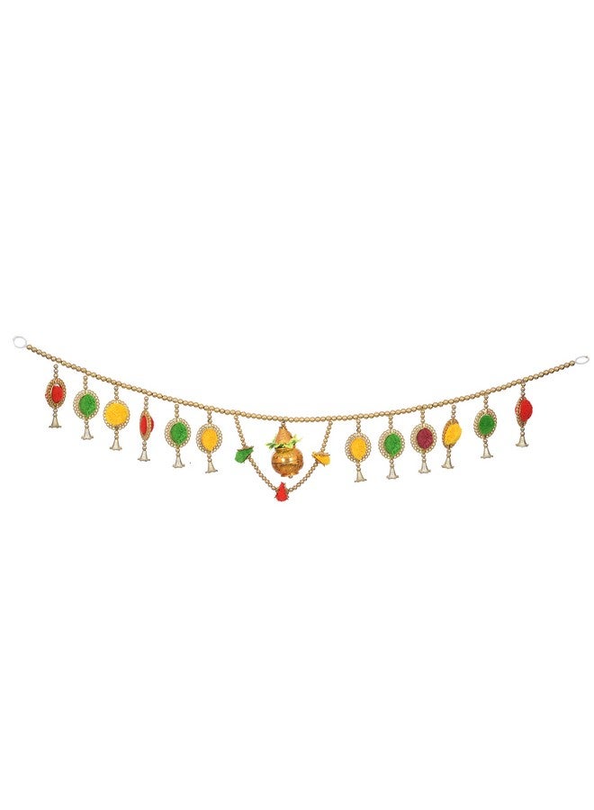 brown leaf Handmade Kalash Beads Bandarwal Bandhawar Toran For Door & Wall Hanging For Diwali Navratri & Home Inauguration & Decoration - Image 2