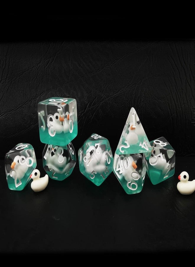 Bescon Swimming WhiteDuck RPG Dice Set of 7, Novelty White Duck Polyhedral Game Dice Set - Image 1