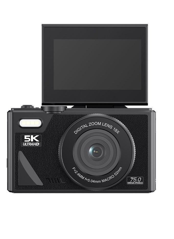 Generic Digital Camera, 5K Vlogging Camera, Kids Camera 75MP Point and Shoot Digital Cameras with 64GB TF Card, 18X Zoom, For Kids Boys Girls(Black)  - Image 2
