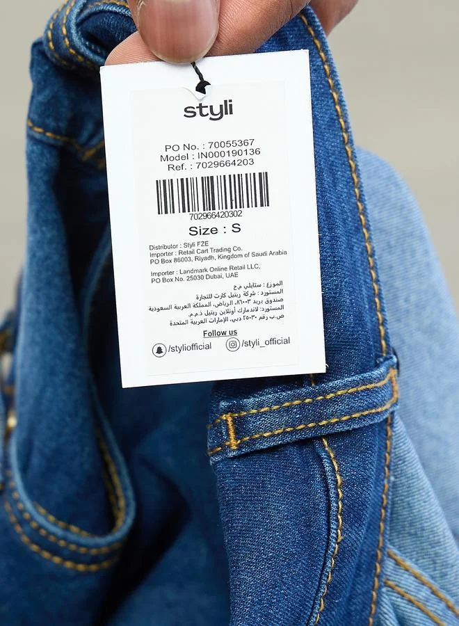Styli Dark Blue Blue Tapered Fit High Rise Jeans for Women | Best Price UAE