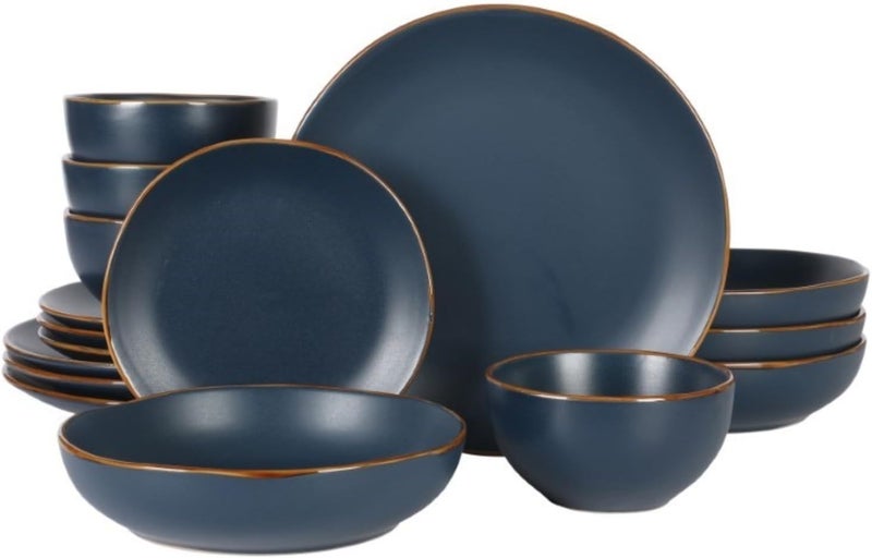 Gibson Home Hazeltine 16 Piece Plates and Bowls Dishes Stoneware Ceramic Dinnerware Set  Navy Blue - Image 1